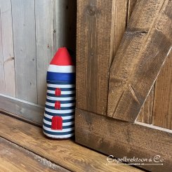 Doorstop lighthouse fabric red top blue and white striped red window eyelet