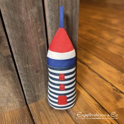 Doorstop lighthouse fabric red top blue and white striped red window eyelet