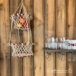 Hanging baskets 2pcs beige mesh brown rings