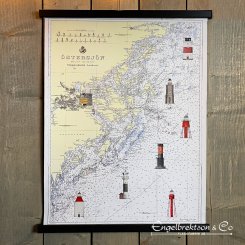 plansch fyrar skärgård marin sjökort fyr present gåva lighthouse poster