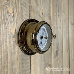 barometer mässing klassisk 12 cm millibar inches polerad compass kompass inredning design marin maritim hav båt