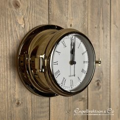 klassisk mässingsklocka mässing quartz romerska öppningsbar lucka polerad brass 18cm