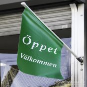 Butiksflagga Kioskflagga Öppetflagga Öppet Skylt Öppetskylt Butikspratare Flagga Välkommen green flag for shop welcome