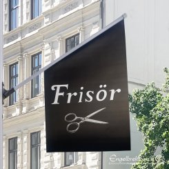 frisör frisersalong saling klipp klippning sax butik flagga flag butiksflagga kioskflagga