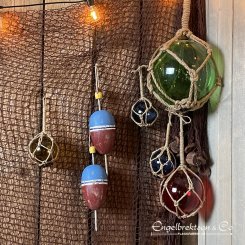 decorative float light blue burgundy with a little yellow, hung on hemp string