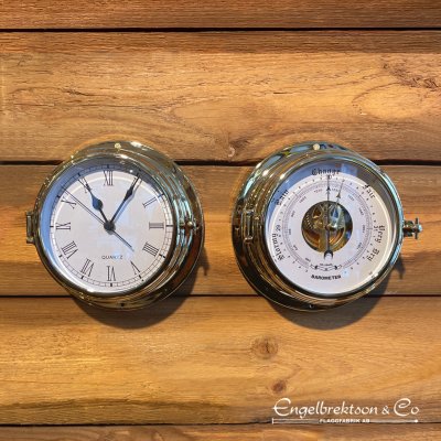 klocka barometer set kit paket paketpris komplett marin maritim urverk mätinstruments mässing brass 18cm