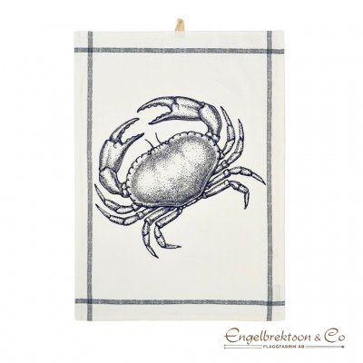Kökshandduk vit med röd krabba grå krabba röd hummer grå hummer i digitaltryck