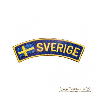 Tyg tygmärke  Sverige svensk flagga sverigeflagga gul blå brodyr broderad båge butik lager lagervara webshop Rådmansgatan 75 i S