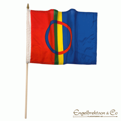 Same samisk flagga viftflagga handflagga Sápmi Sameland Sapmi sameflagga flag röd grön gul blå cirkel sol och måne