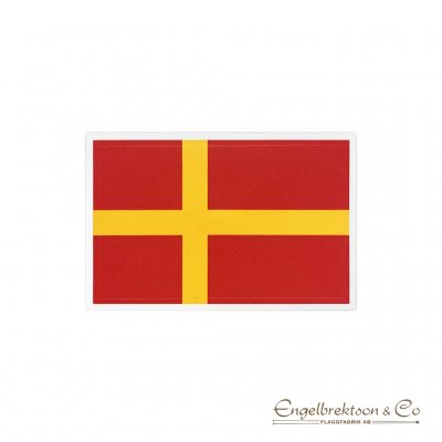 klistermärke landskap klistermärken dekal klisterdekaler dekaler stickers klisterdekal skåne skane region flagga röd med gult ko